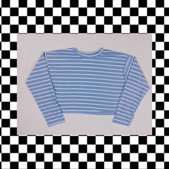 Blue and white stripped cropped long sleeve - Picture 1 of 4